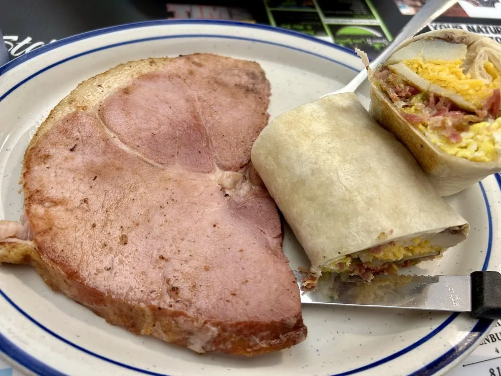 Ham Steak and Breakfast Burrito